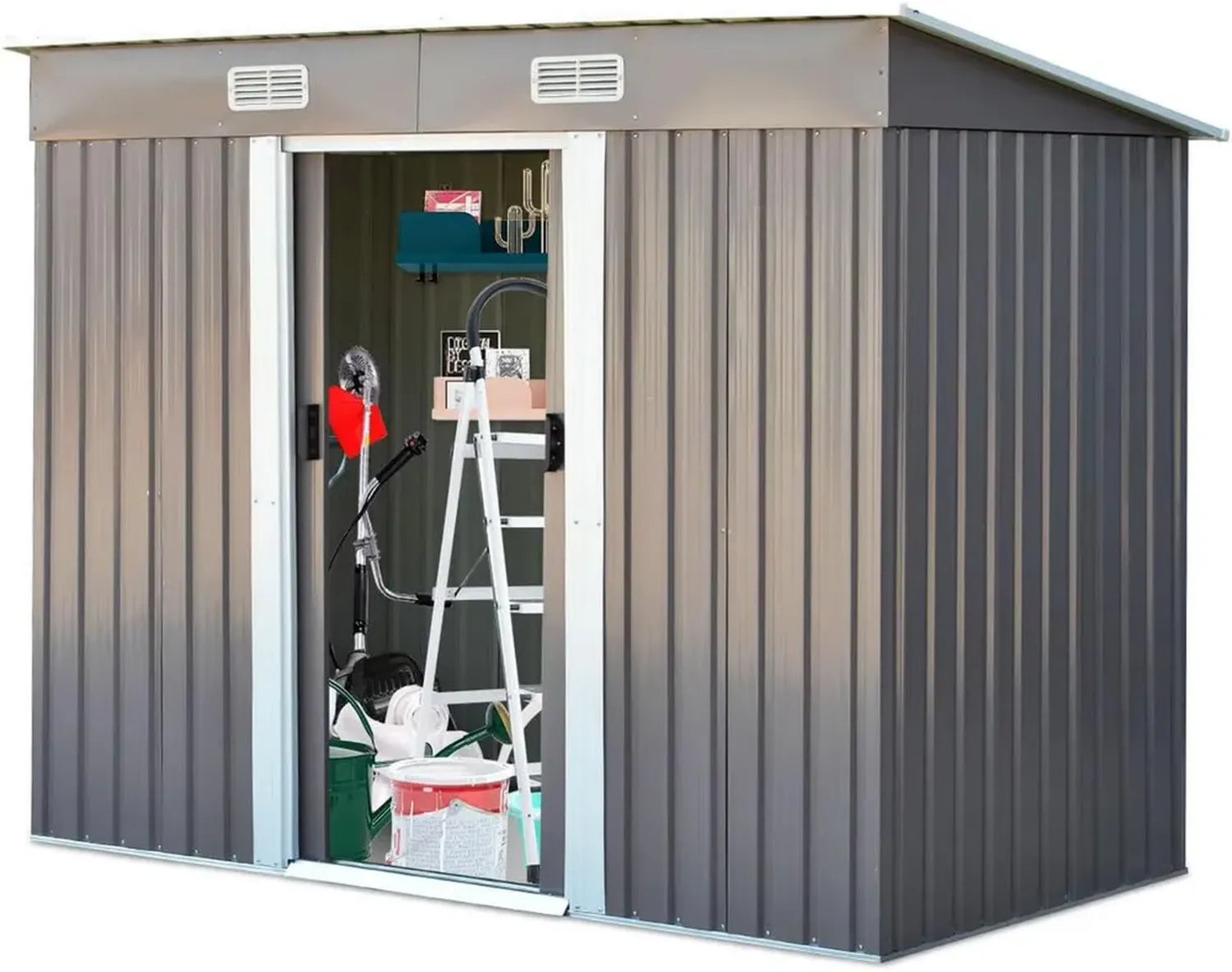 Metallgerätehaus für Garten, 238x131x181cm, wetterfest mit Schiebetüren und Belüftungsfenstern, Grau
