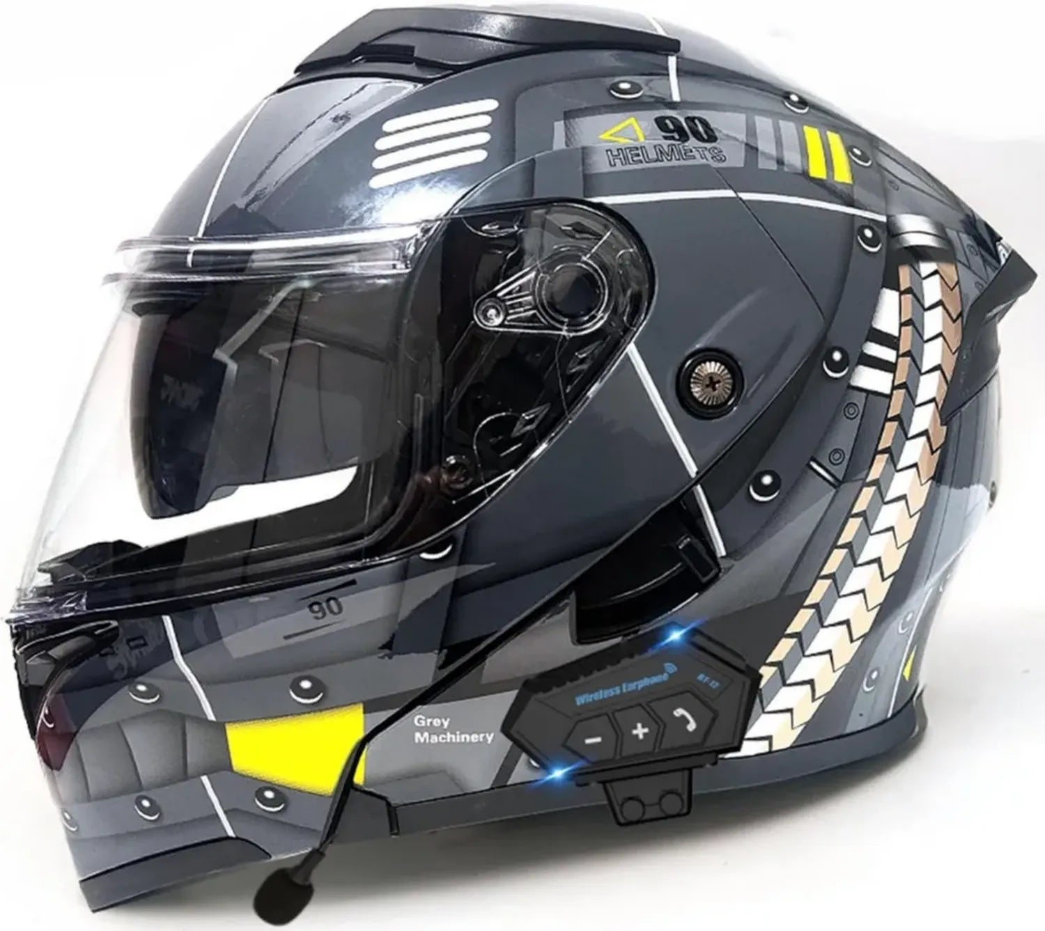 Bluetooth Motorradhelm mit Intercom, Klapphelm DOT/ECE Zertifiziert, Modulhelm mit Doppelscheibe für Herren und Damen