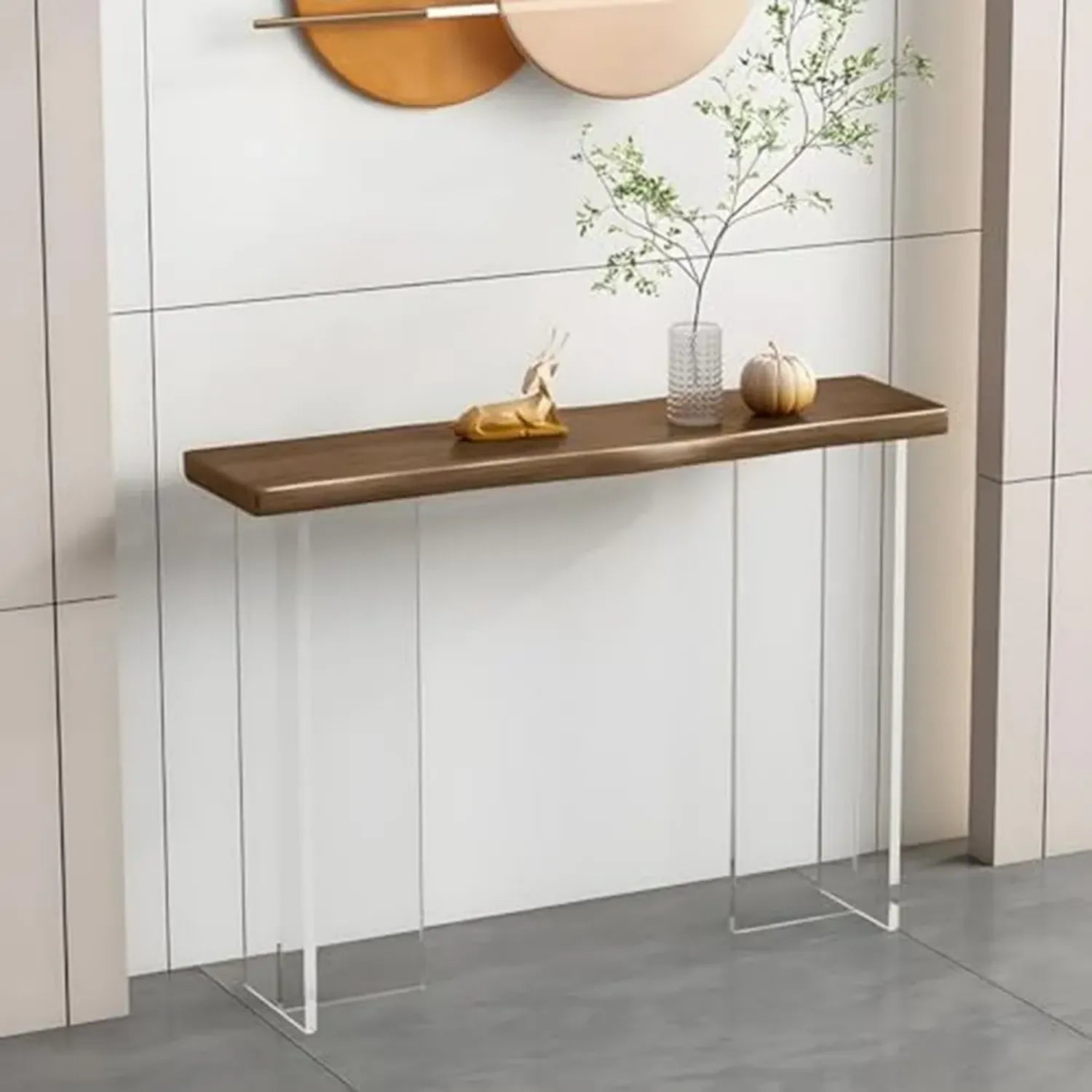 Rechteckiger Konsolentisch mit Massivholzoberfläche, moderner Eingangs- und Sofatisch aus Acryl, 160 cm