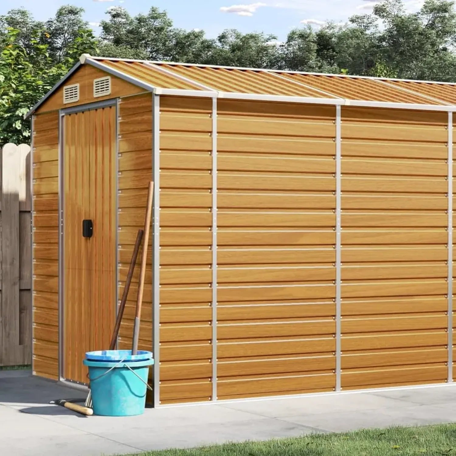 Robustes Gerätehaus aus Verzinktem Stahl in Hellbraun, 191x810x198 cm für Garten und Fahrrad