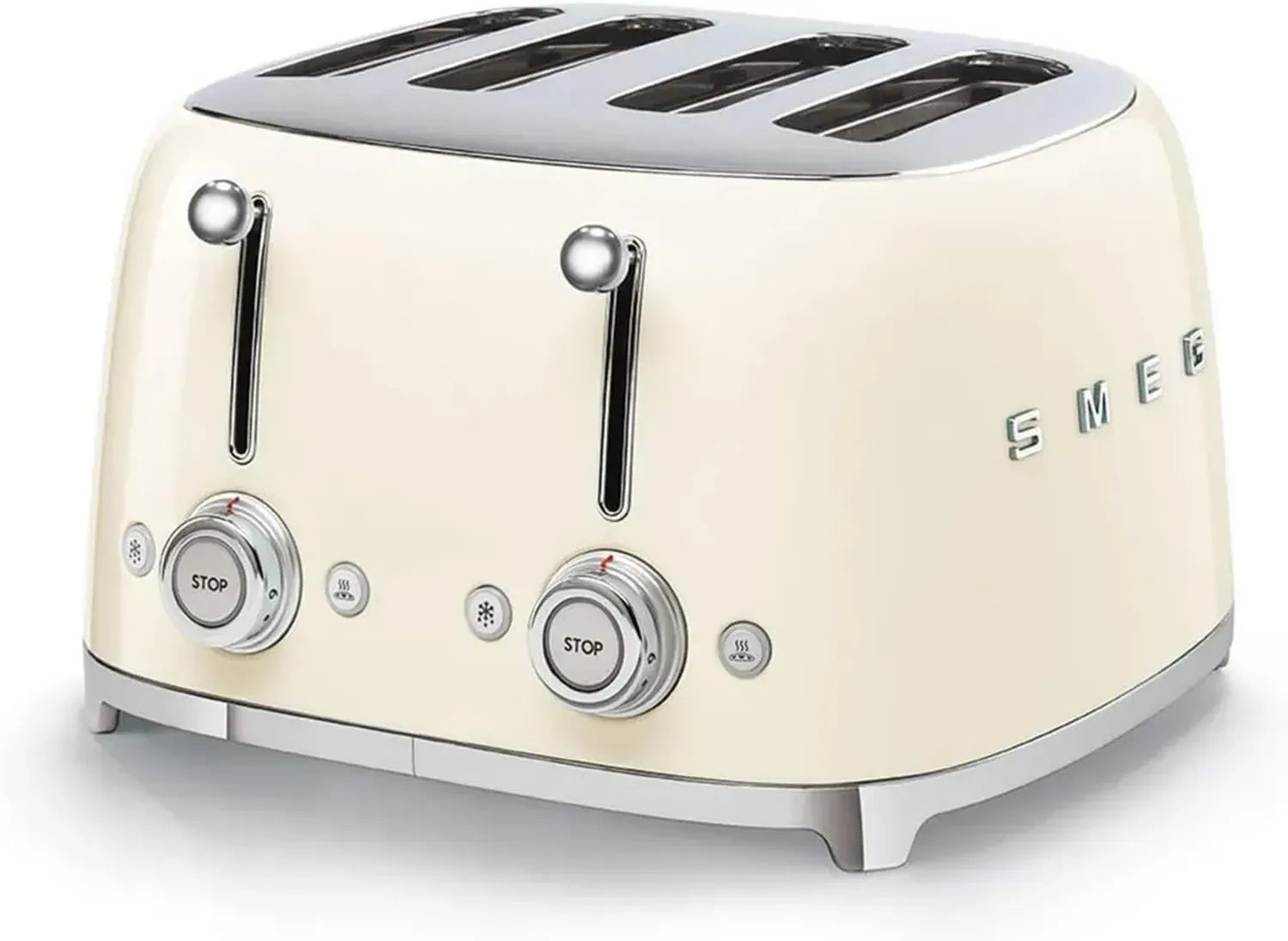 Smeg 4-Scheiben-Toaster, 4 Schlitze, 6 Bräunungsstufen, Aufwärmen, Auftauen, Bagel-Modus, Krümelschublade, 2000W, Cremefarben