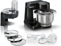Bosch Kompakt Küchenmaschine Serie 2, 3,8L Edelstahlschüssel, 700W, Planetenrührwerk, Zubehör: Knethaken, Schneebesen, Gemüsehobel, Schwarz, MUMS2EB01