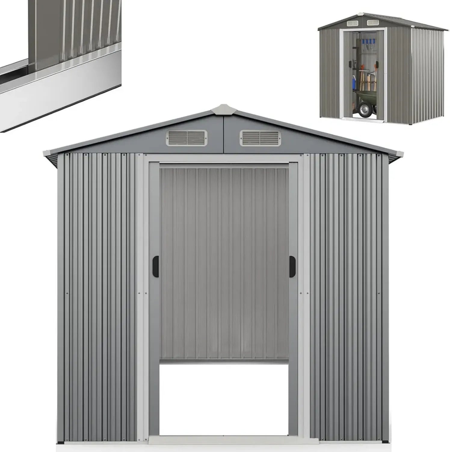 Metall Gerätehaus mit Schiebetür, 182x129x196 cm, wetterfestes Gartenhaus aus verzinktem Stahl