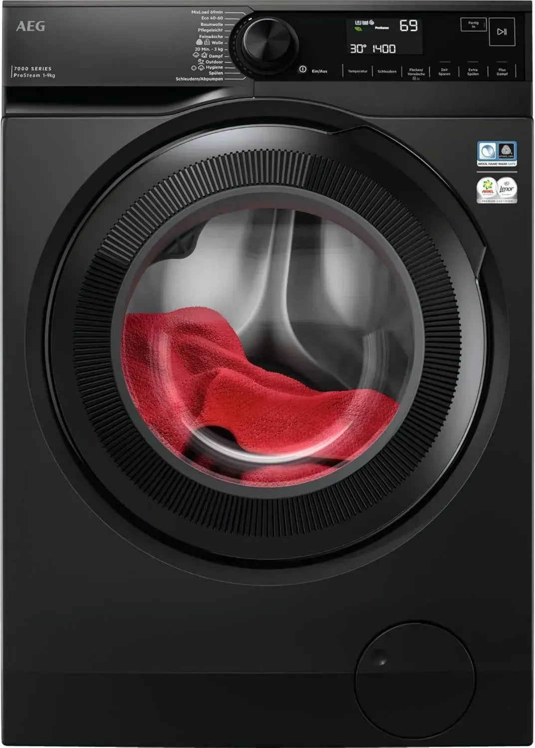 AEG Serie 7000 Waschmaschine 9 kg, ProSteam, Nachlegefunktion, Wasserschutz, 1400 U/min, Grau