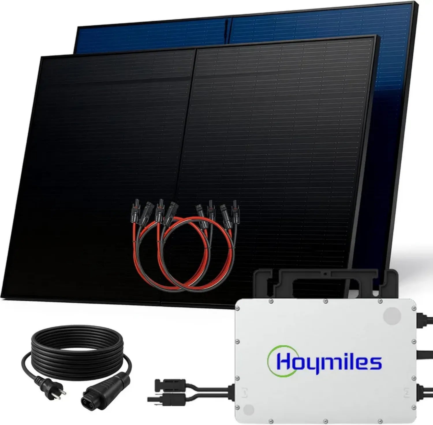 SUNNIVA® 1000W Balkonkraftwerk Bifazial Full Black Set mit Hoymiles 800W Wechselrichter, Glas-Glas PV Solarmodule, 5m Kabel, Bluetooth und WIFI