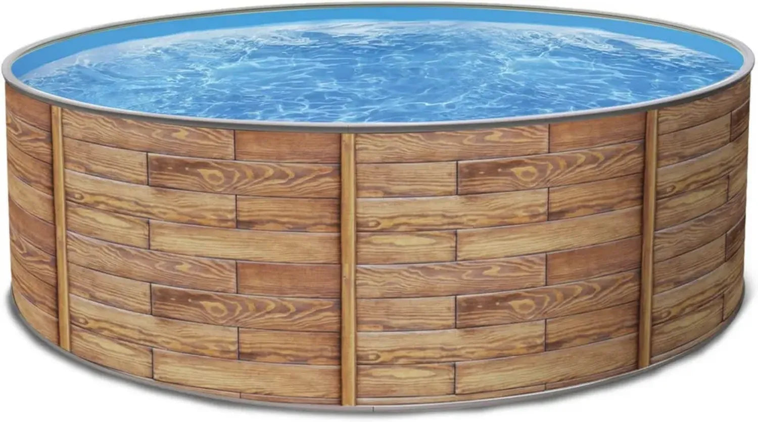 Runder Stahlwandpool in Holzoptik, Komplettset Natur 17, 400x120 cm mit blauer Poolfolie, grauem Handlauf und Sandfiltersystem