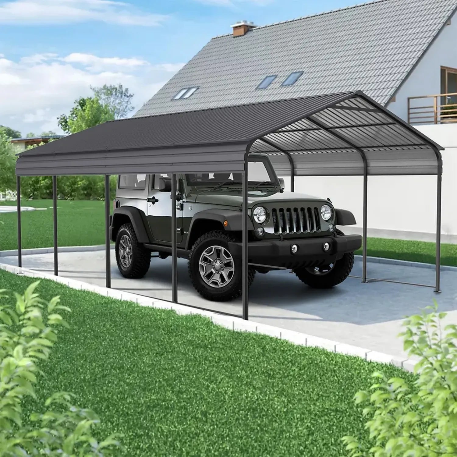 Robustes Metall-Carport mit verzinktem Stahldach für Outdoor-Autounterstand