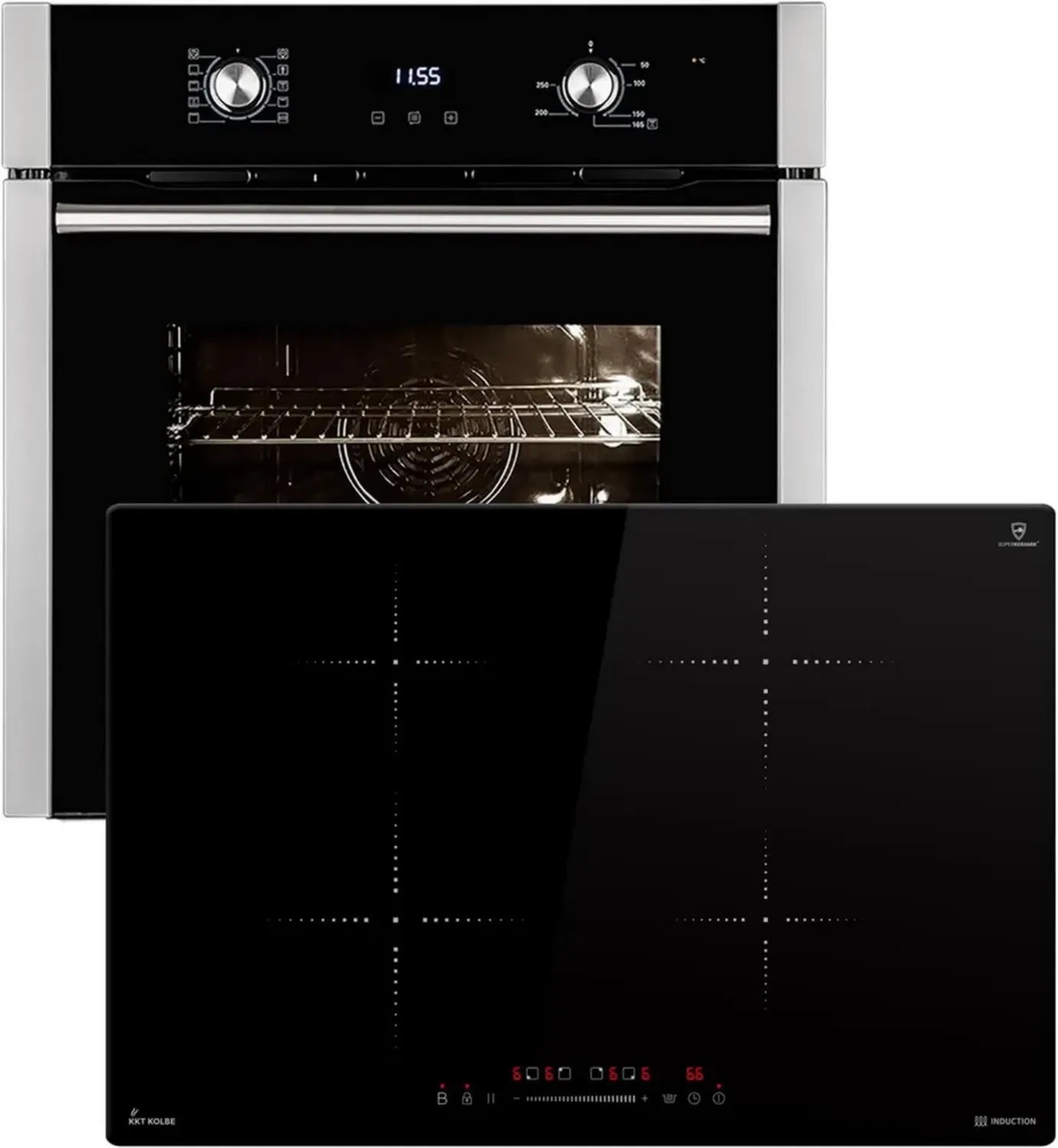 KKT KOLBE Einbau-Herdset 60cm: Backofen mit Pizzafunktion & Induktionskochfeld 77cm, Grill, Umluft, Timer