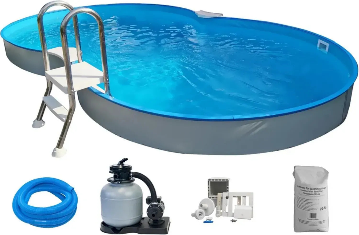 Ovaler Stahlwandpool Set Cannes 625x360x150cm, weiße Stahlwand 0,8mm, blaue Folie 0,6mm, inklusive Einhängesystem
