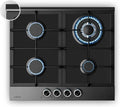 Klarstein Gaskochfeld mit 4 Brennern, 8000W, 60cm, Glas & Edelstahl Design, Flüssig- oder Erdgas, Elektrische Zündung, Sicherheitsflammenüberwachung, inklusive Umrüstsatz, Schwarz
