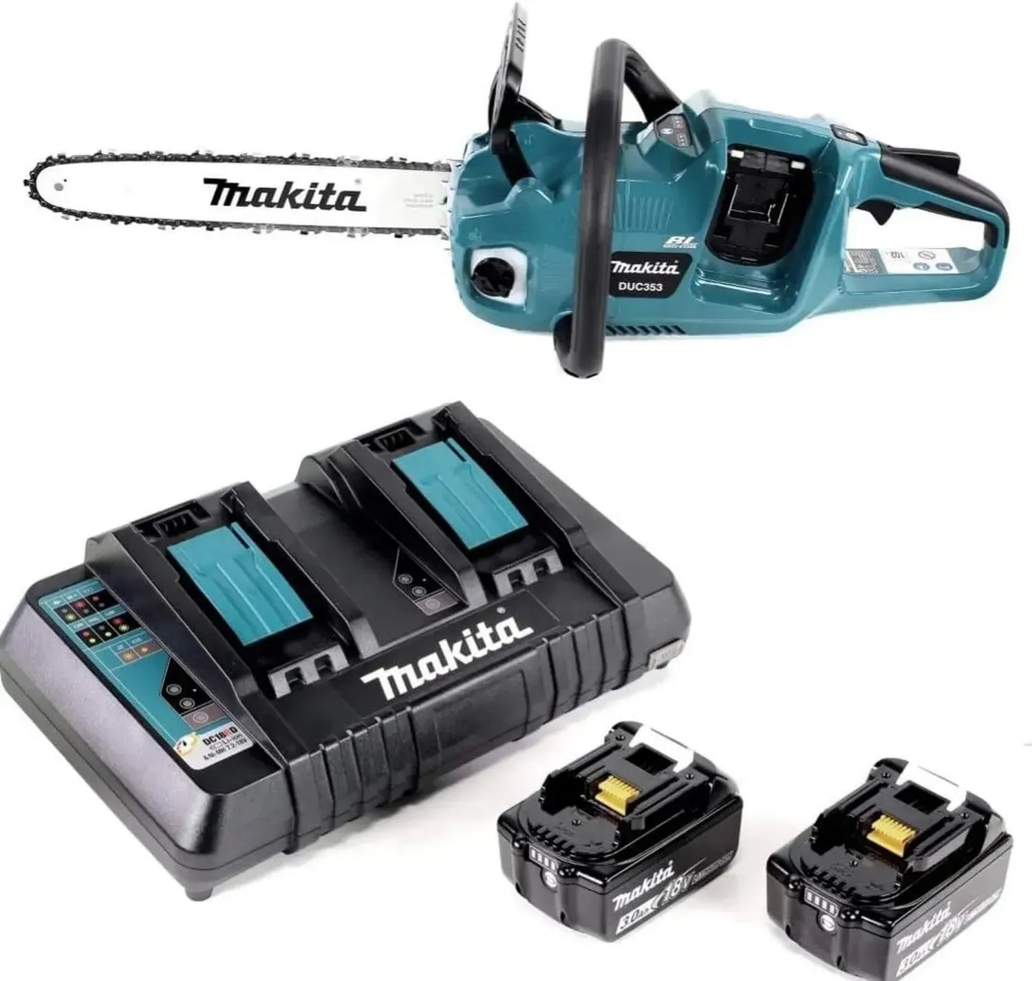 Makita Akku-Kettensäge DUC353PF2 36V, bürstenlos, 35 cm, inkl. 2x 3,0 Ah Akkus und Doppel-Ladegerät