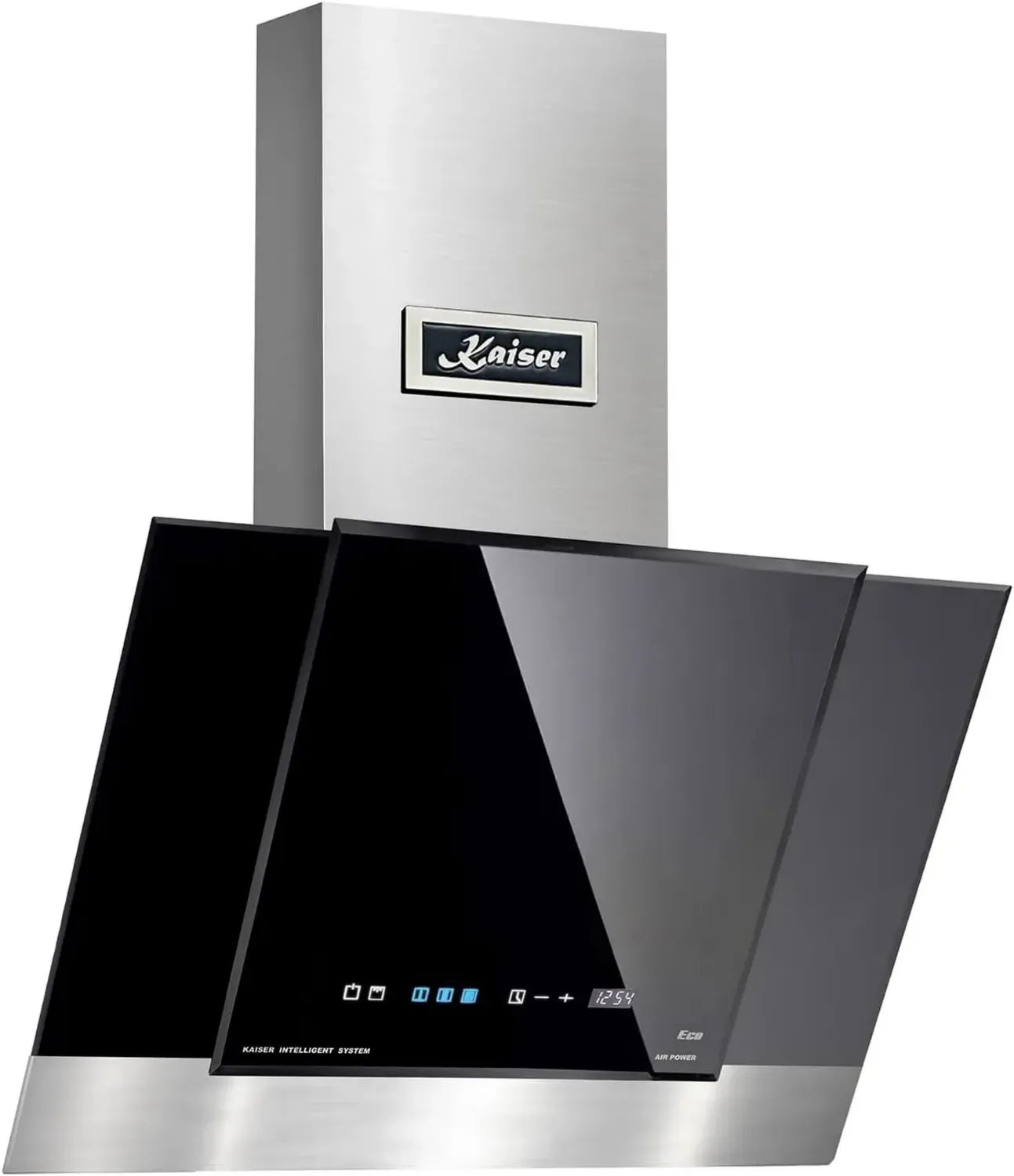 Kaiser Kopffreie Dunstabzugshaube 60 cm, Schwarzglas und Edelstahl, 910m³/h, Touch-Control mit LED, Randabsaugung, Timer, Abluft/Umluft