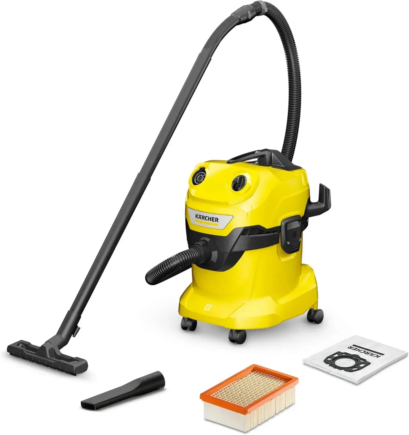 Kärcher WD 4 V-20/5/22 Allzwecksauger mit 20l Behälter, Flachfaltenfilter, 5m Kabel, 2,2m Saugschlauch, Gelb