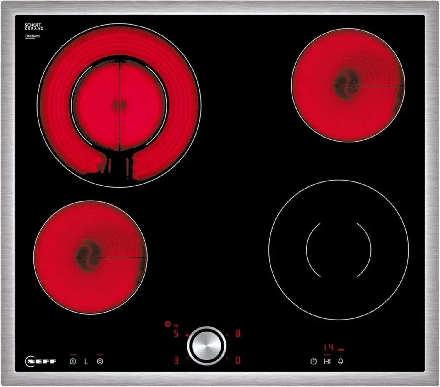 NEFF N70 Elektrokochfeld, 60cm, Schwarz, TwistPad, Edelstahlrahmen, 4 Zonen, Hergestellt in Deutschland