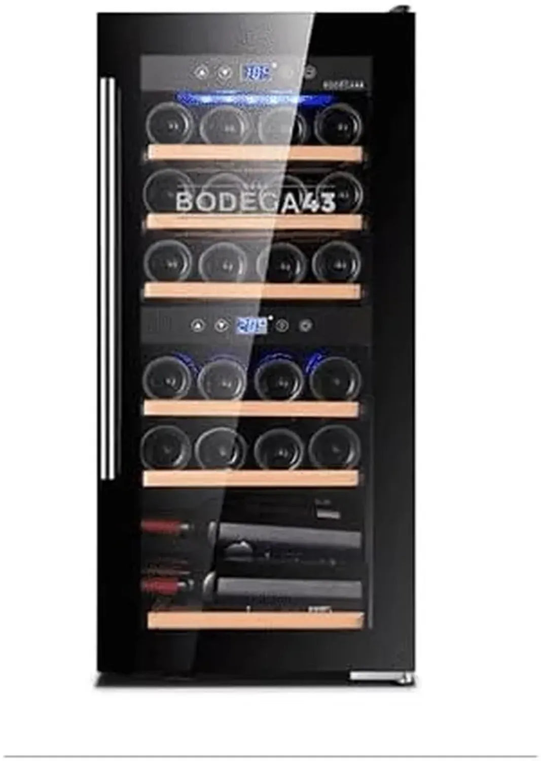 Dual-Zonen-Weinkühlschrank 80L für 24 Flaschen, 5-20°C, Touchpanel, leise & vibrationsarm, schwarze Glastür