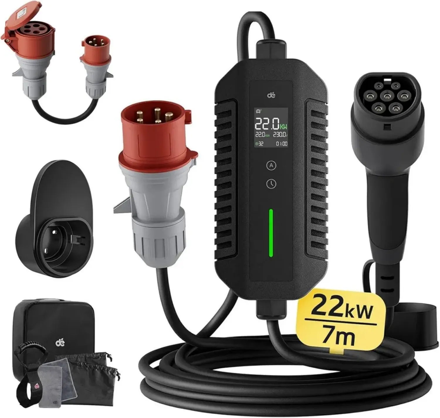 Portable 22kW Wandladestation mit Stromzähler und 7m Kabel für Elektrofahrzeuge