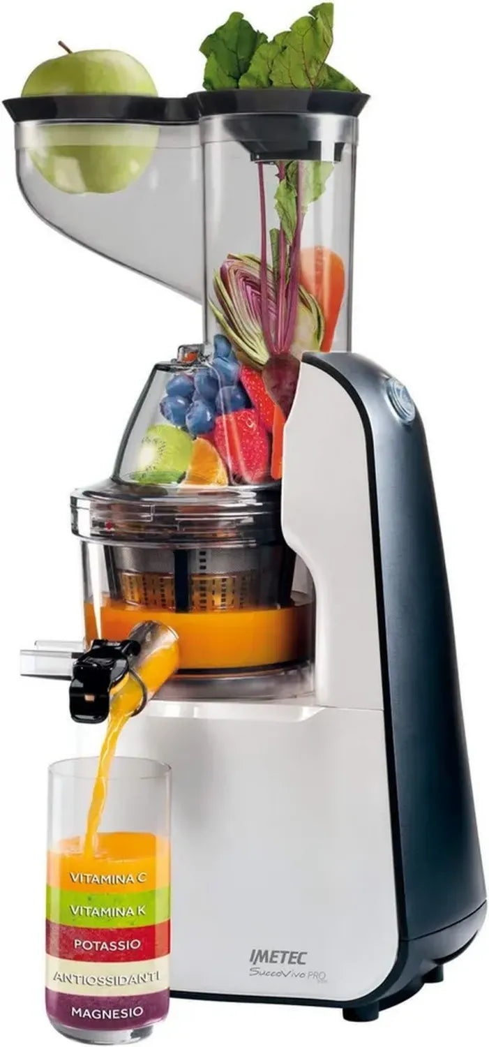 Imetec Succovivo Pro 2000 Kaltentsafter – Langsame 48 U/Min Presse, Saft- & Sorbetzubehör, Inkl. Schönheitsmasken-Set, Schwarz