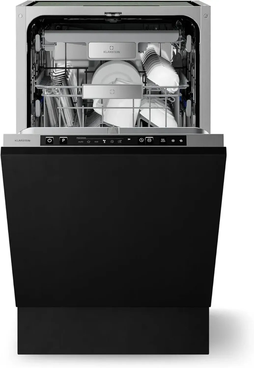Klarstein Velaire Geschirrspüler 45cm - Vollintegrierter, 10 Maßgedecke, 6 Spülprogramme, Geräuscharm 42 dB, Energieeffizienzklasse B, AquaStop, Einbaugerät