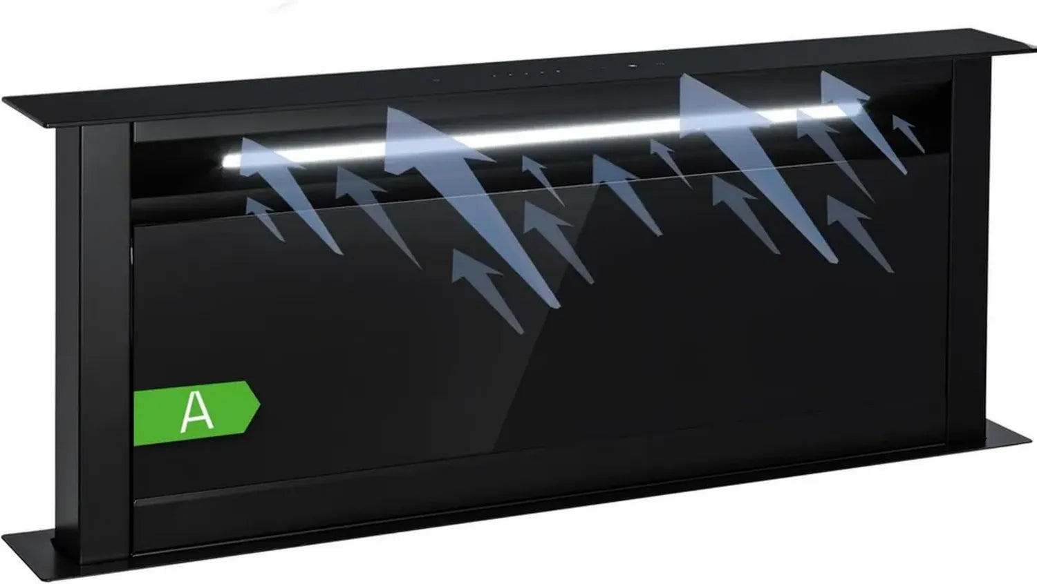 Klarstein Versenkbare 90cm Downdraft-Abzugshaube, Effiziente Abluft/Umluft mit 682m³/h, 8 leise Modi, LED-Beleuchtung, Timer, Schwarz