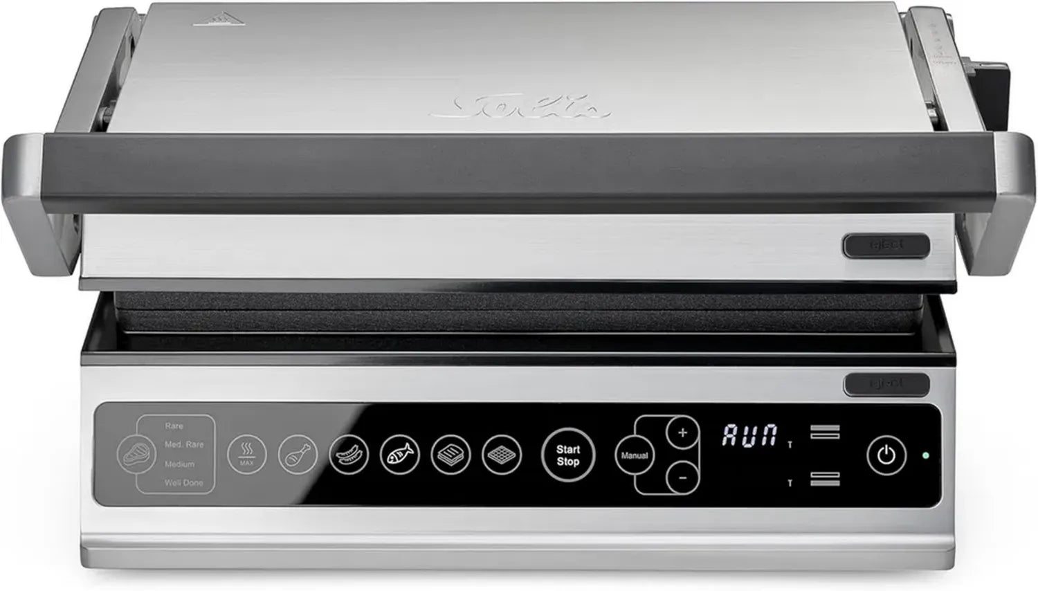 Solis Profi Kontaktgrill: Edelstahl Kontaktgrill, Panini- und Sandwich-Maker, Waffeleisen, PFAS-frei, 180° Öffnung