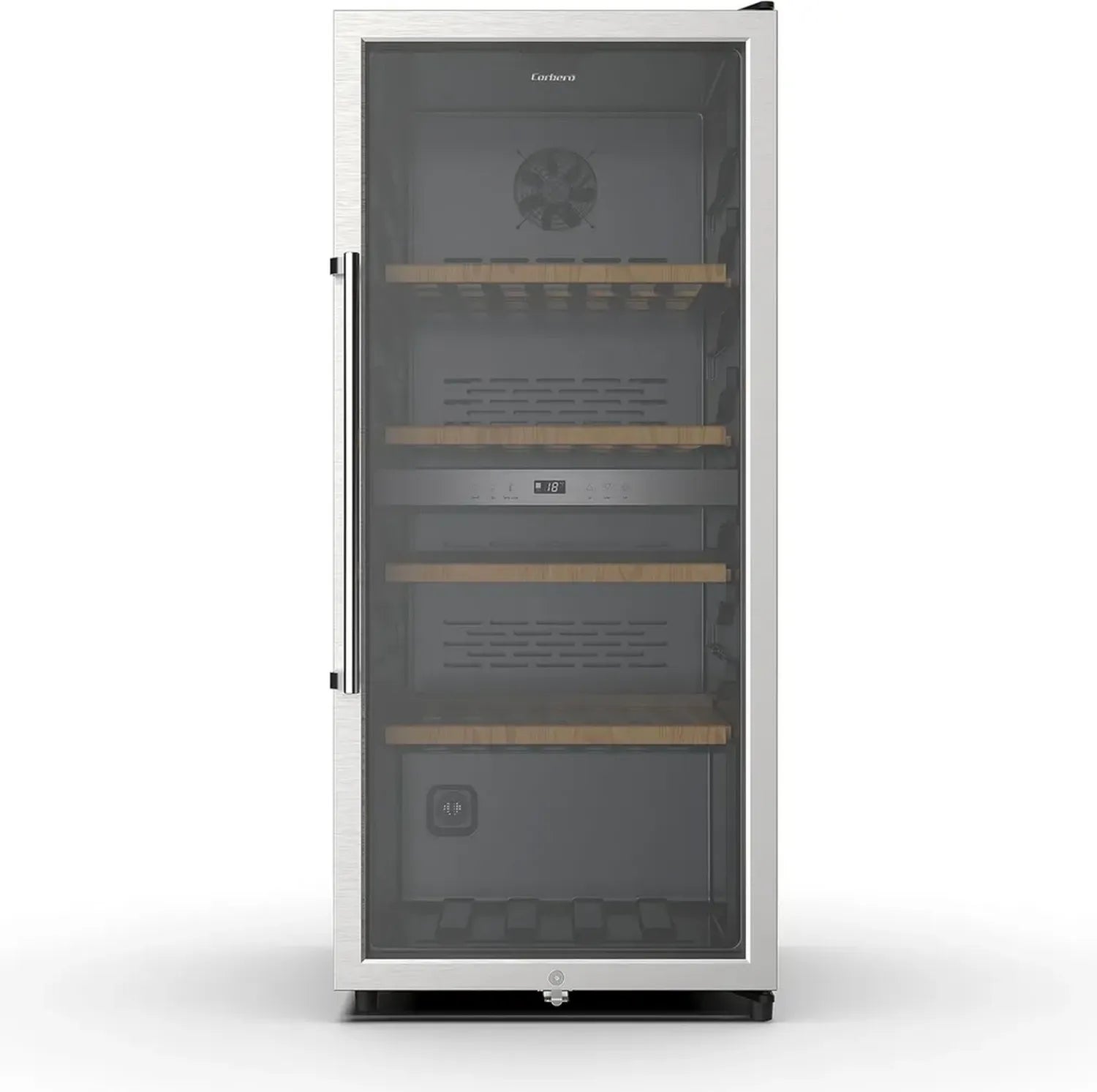 Corberó Weinkühlschrank 200L, 91 Flaschenkapazität, Doppelzone, LED-Beleuchtung, schwarze Glastür, 4 Holzablagen, leise 45 dB, Energieeffizienz G