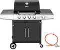 Royal Gourmet Gasgrillwagen mit 5 Brennern, automatische Zündung, Thermometer, Unterschrank, 14,5 kW Edelstahl, Schwarz