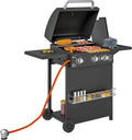 Outsunny Gasgrill 9,5 KW mit 4 Brennern und Seitenkocher, inkl. Druckminderer und Gasschlauch, BBQ Gartengrill mit Thermometer und Seitenablagen