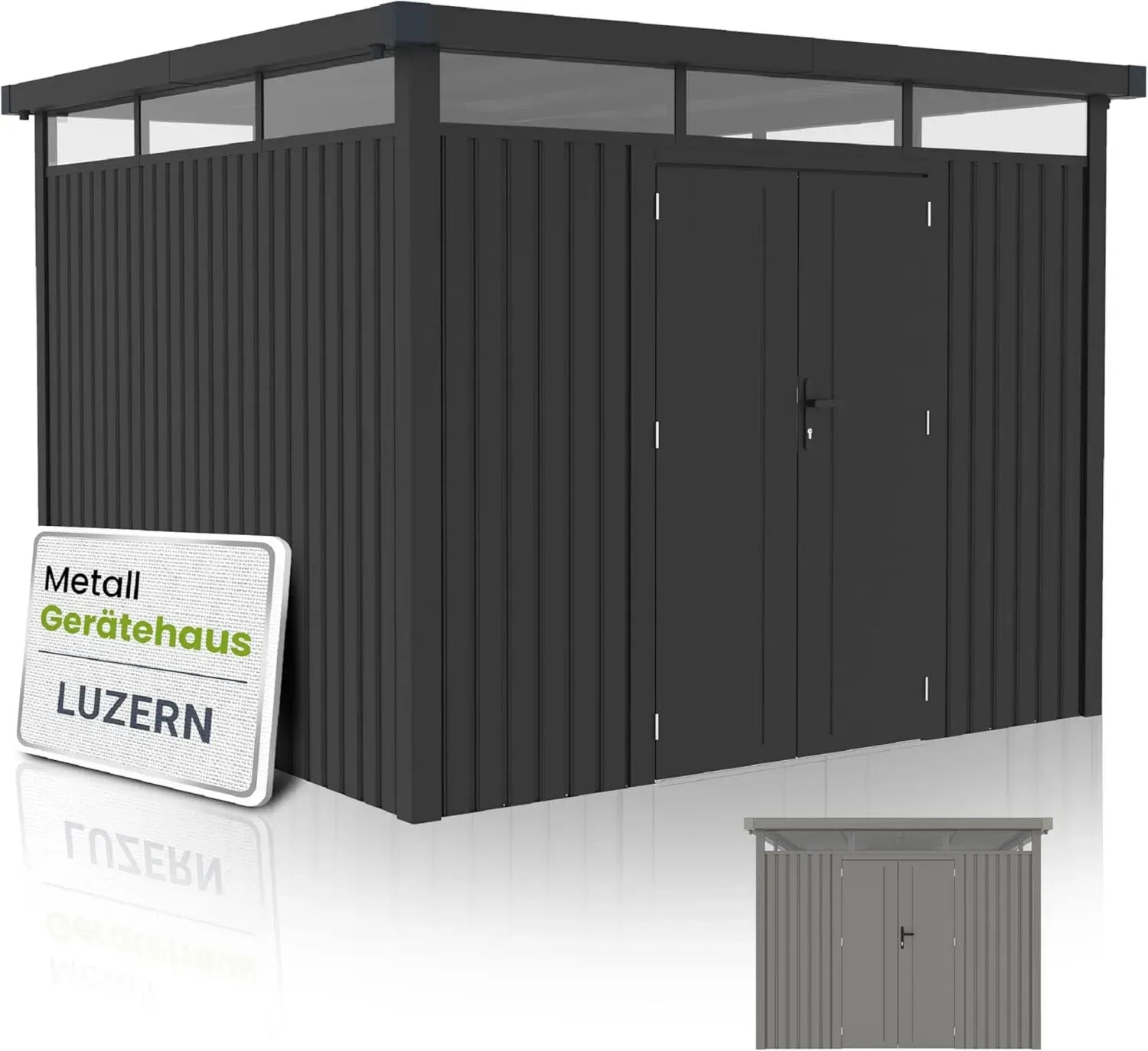 Metallgerätehaus Luzern Pro 8,6 m² - Wetterfeste Fahrrad- und Gartengarage mit Türen und Fenstern - Abschließbar in Anthrazit