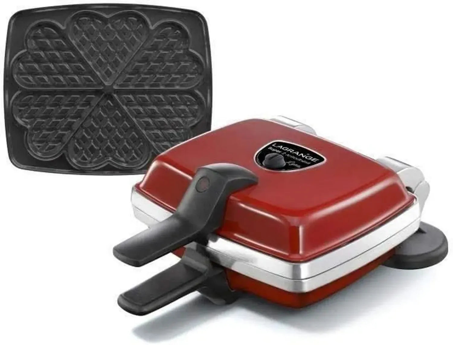 LAGRANGE Super2 Waffeleisen 1000 W, Herzform, Hergestellt in Frankreich, Wendbar, Abnehmbare und Reinigungsfreundliche Platten