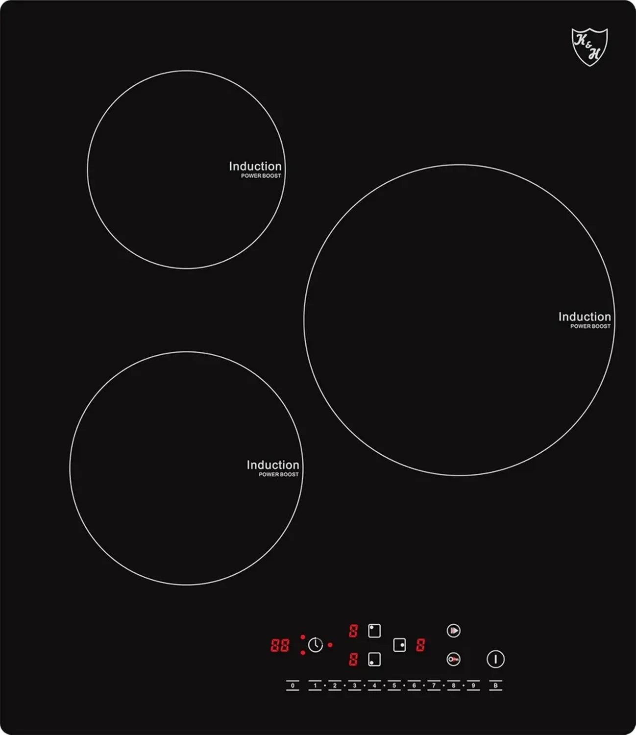 K&H 3-Zonen Induktionskochfeld 45cm, 5000W, Sensor-Touch-Steuerung, Autarkes Einbaugerät mit 17 Leistungsstufen