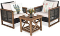 GIANTEX 3-teiliges Rattan Gartenmöbel Set für Balkon, Sitzgruppe für 2 Personen, Lounge-Set mit zwei Sesseln und Holztisch, inklusive waschbarer Kissen