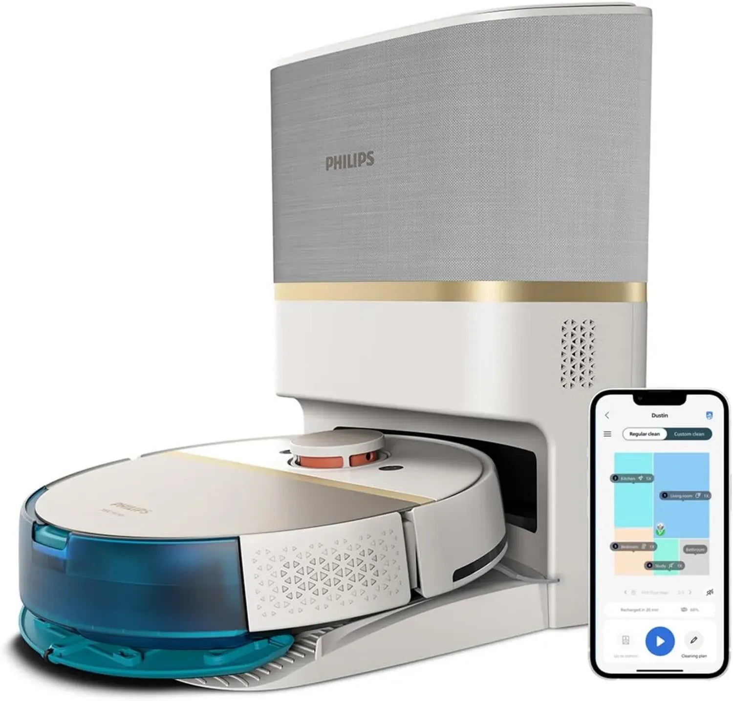 Philips 7000 Serie Saug-Wischroboter mit Selbstentleerung, 5000 Pa, LiDAR-Navigation, Läuft 180 Min, Für Teppiche & Tierhaare, Weiß