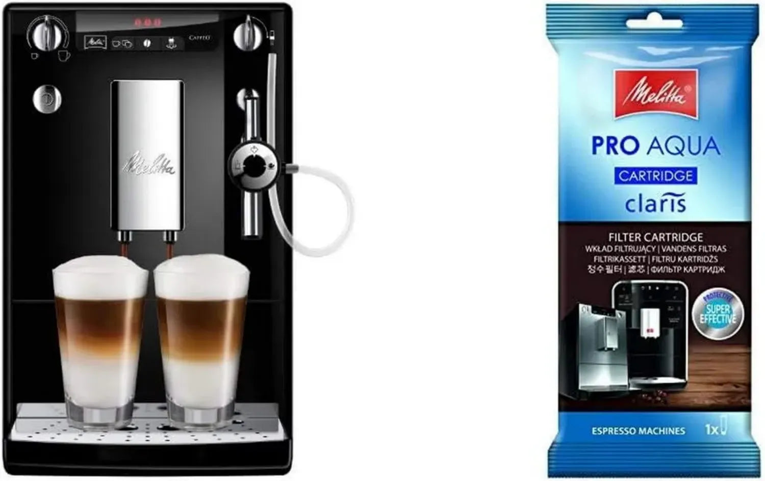 Melitta Caffeo Solo Kaffeevollautomat mit Auto-Cappuccinatore, Schwarz, inkl. Entkalkungs-Filter