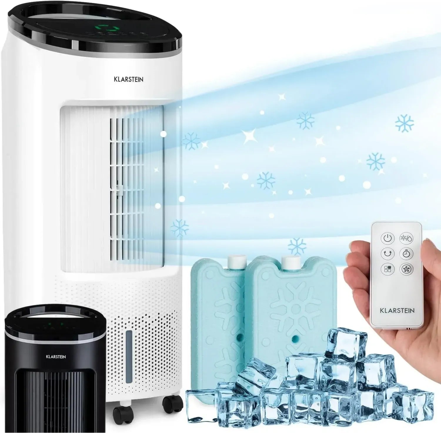 Klarstein 4-in-1 Mobiler Luftkühler mit Wasserkühlung, 7L Verdunstungskühler & Ventilator, Luftbefeuchter, Stromsparend 65W, 330m³/h Luftstrom