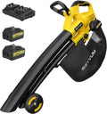 Kabelloser 40V Akku-Laubsauger und -Bläser mit 2x4.0Ah Akku, 3-in-1-Funktion: Blasen, Saugen, Mulchen, 6 Geschwindigkeiten, 190 km/h Blasleistung, 45L Fangsack für den Garten