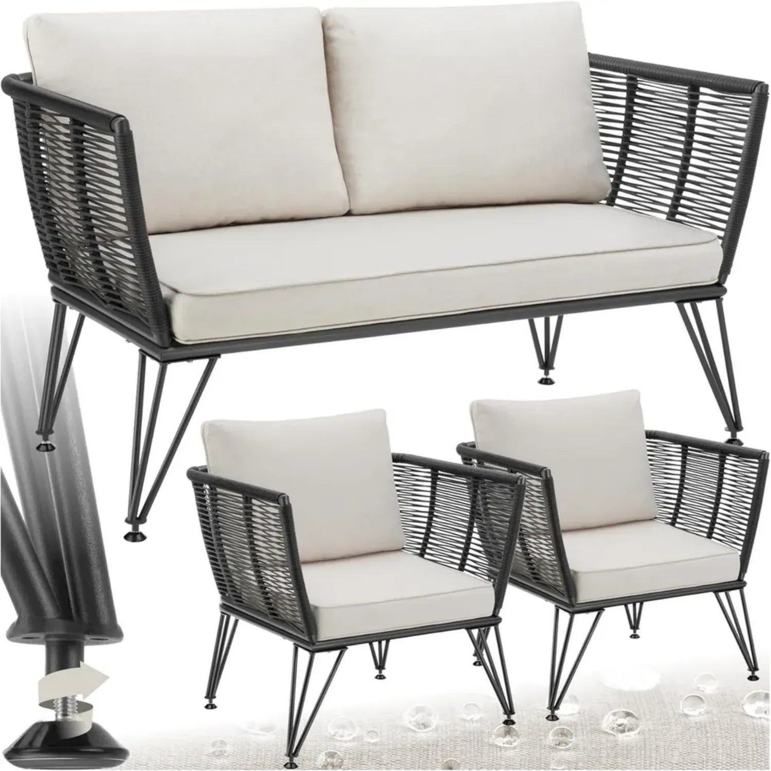 Hochwertiges Rattan-Lounge-Set für Garten und Balkon, wetterfeste Outdoor-Möbel