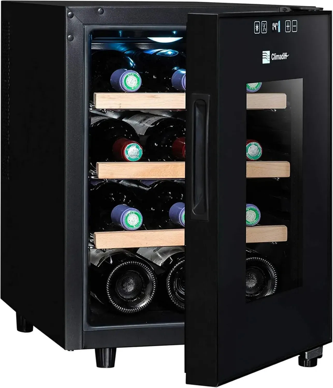 CLIMADIFF CC12 - Leiser Weinkühlschrank für 12 Flaschen - Freistehend - Kompakt 34,5 x 48 cm
