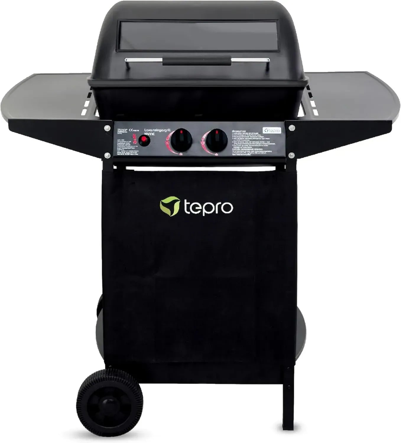 Hochleistungs-Gasgrill Irvine mit Edelstahl-Doppelbrenner und Lavasteinen, 5,4 kW, Schwarz