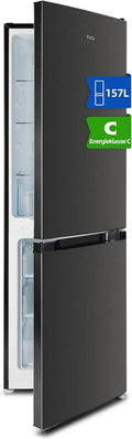 CHiQ Kühl-Gefrierkombination 157L, Low Frost, 39dB, Energiesparend, 4-Sterne Gefrierschrank, Türanschlag wechselbar, Schwarz